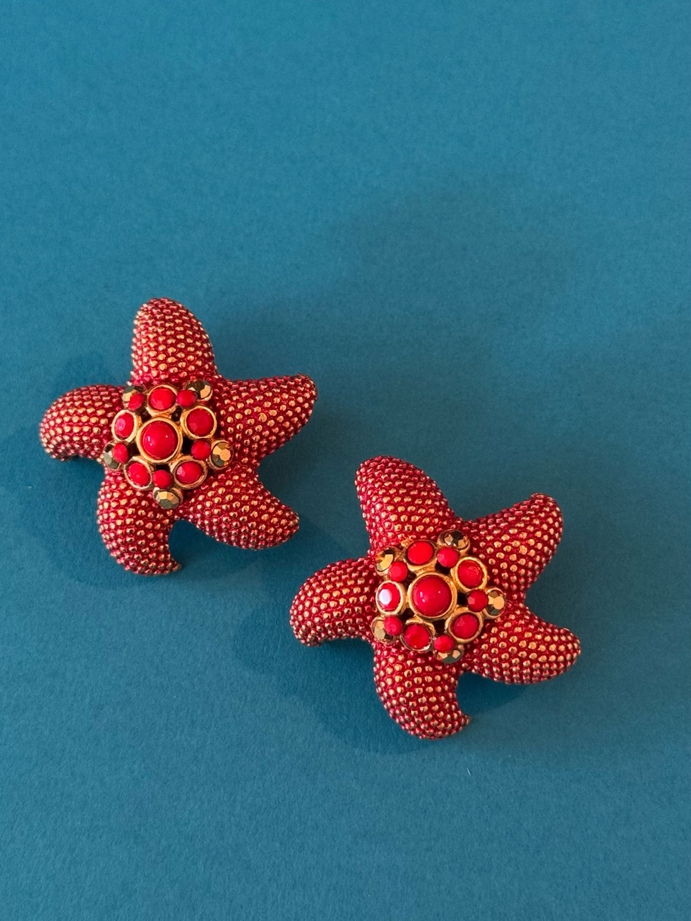 Vintage Barrera Red Starfish Statement Earrings - Women Jewelry
